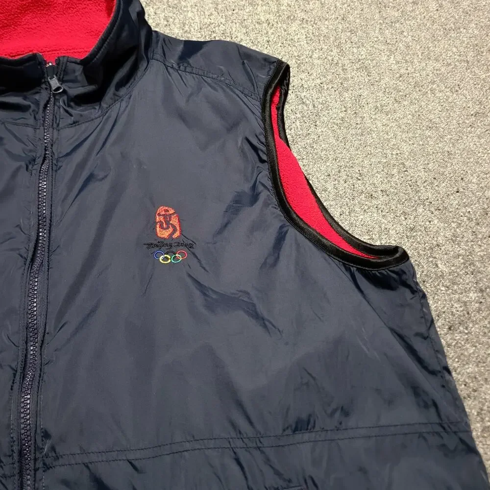 Beijing 2008 Olympics Jacket Mens Extra Large Blue Vest Pockets Zip Fleece Lined